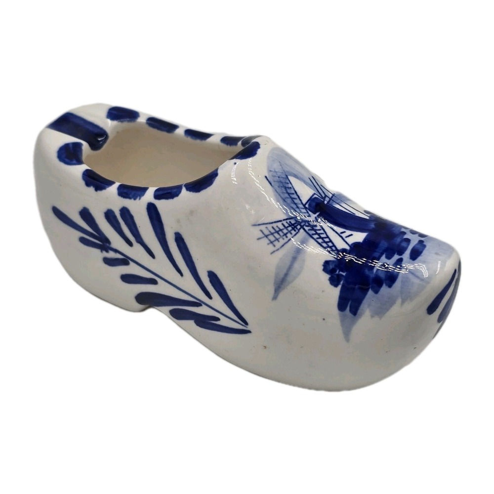 Vintage Blue Delft Handpainted Dutch Holland 5" Souvenir Shoe Ashtray Windmill